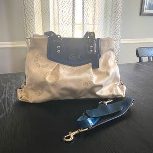 Coach Ashley Dotted Op Art Satchel Blue & Cream